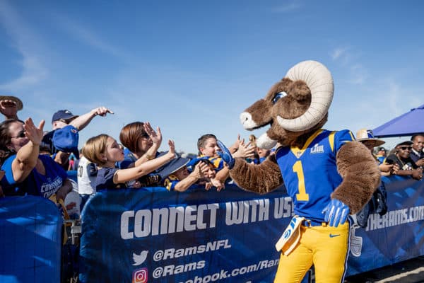 LA Rams Mascot at experiential marketing event in Los Angeles, California