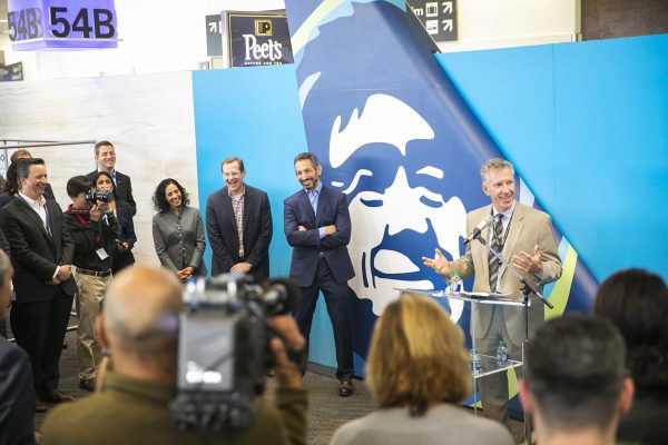 Press release at Alaska Airlines experiential marketing event in Los Angeles, CA