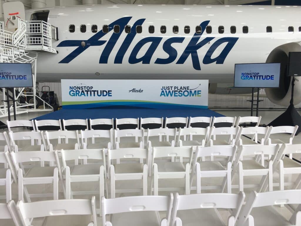 Stage at Alaska Airlines experiential marketing event in Los Angeles, CA