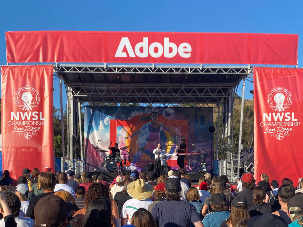 Adobe sponsors festival concert stage at experiential marketing event produced by Southport Marketing in Los Angeles, CA