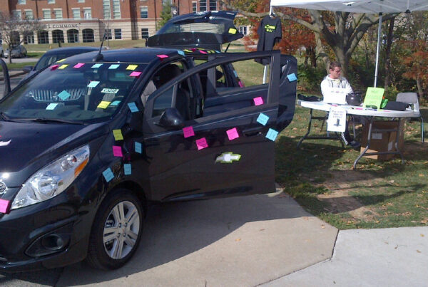 Chevrolet car covered in notes at brand activation event