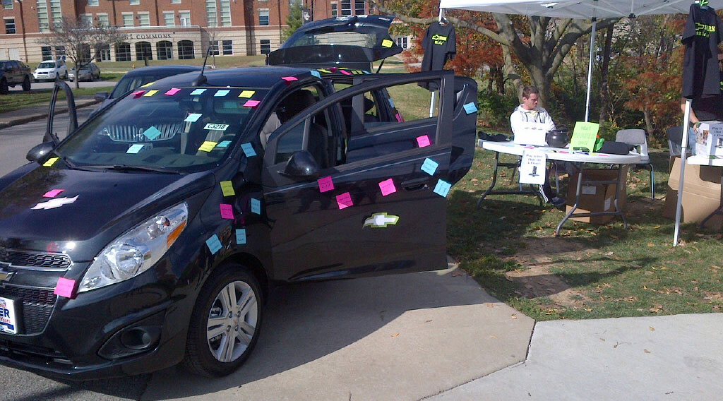 Chevrolet car covered in notes at brand activation event
