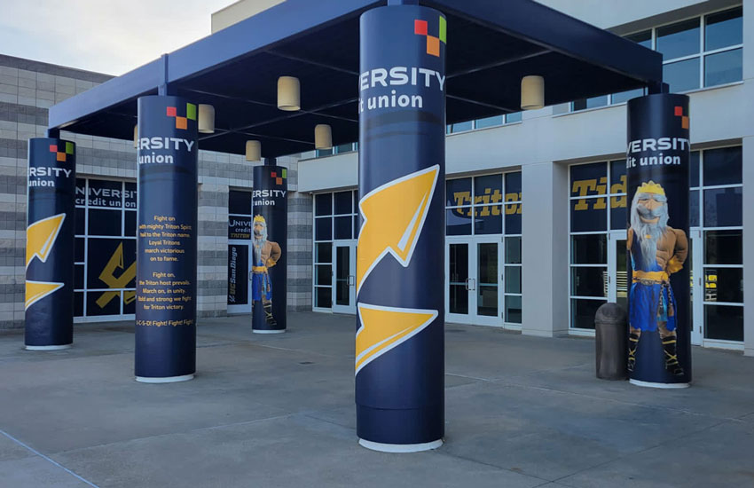 Southport Marketing large-scale printing services create immersive graphics wrap entryway at University Credit Union in Los Angeles, California