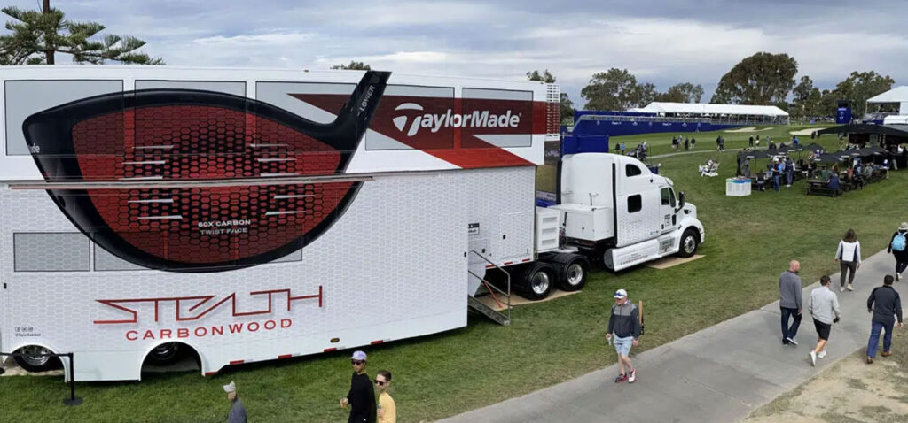 Immersive advertising technology at experiential marketing product launch event in LA for TaylorMade's new Stealth Carbonwood golf club drivers