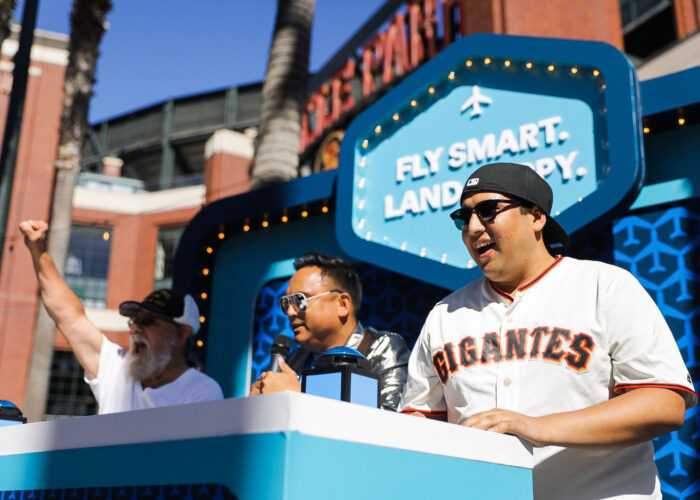 San Francisco Giants fans enjoy trivia game at Alaska Airlines brand activation in LA